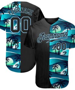 Custom 3D Pattern Design Tropical Hibiscus And Palm Trees Authentic Baseball Jersey