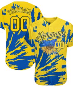 Custom 3D Pattern Design Ukraine Sunflower Nightingale Authentic Baseball Jersey