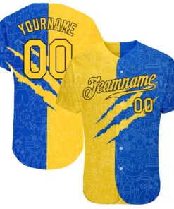 Custom 3D Pattern Design Ukrainian Flag Authentic Baseball Jersey