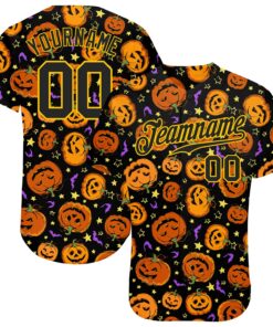 Custom 3D Pattern Halloween Pumpkins Bats Stars Authentic Baseball Jersey