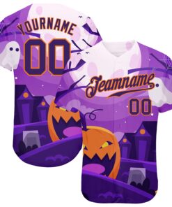 Custom 3D Pattern Halloween Pumpkins Horror Night Authentic Baseball Jersey