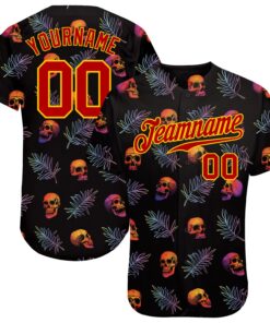 Custom 3D Pattern Halloween Skulls And Palm Leaves Authentic Baseball Jersey