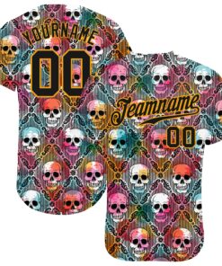Custom 3D Pattern Halloween Skulls Authentic Baseball Jersey