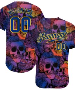 Custom 3D Pattern Halloween Skulls Authentic Baseball Jersey
