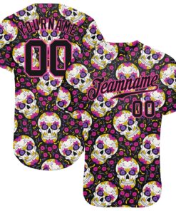 Custom 3D Pattern Halloween Skulls With Floral Authentic Baseball Jersey
