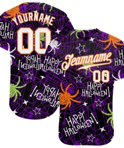 Custom 3D Pattern Happy Halloween Spiders Authentic Baseball Jersey