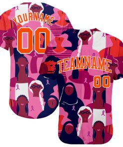 Custom 3D Pink Ribbon Breast Cancer Awareness Month Women Health Care Support Authentic Baseball Jersey