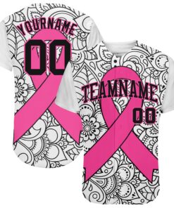 Custom 3D Pink Ribbon Breast Cancer Awareness Month Women Health Care Support Authentic Baseball Jersey