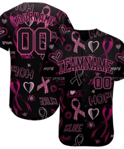 Custom 3D Pink Ribbon Breast Cancer Awareness Month Women Health Care Support Authentic Baseball Jersey