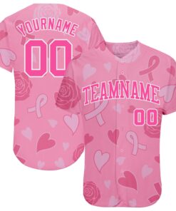 Custom 3D Pink Ribbon Breast Cancer Awareness Month Women Health Care Support Authentic Baseball Jersey