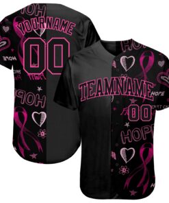 Custom 3D Pink Ribbon Breast Cancer Awareness Month Women Health Care Support Authentic Baseball Jersey