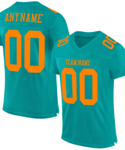 Custom Aqua Bay Orange Mesh Authentic Football Jersey