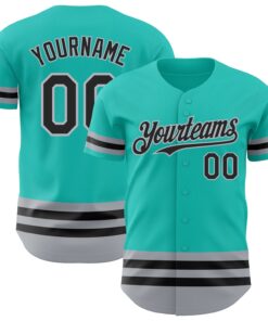 Custom Aqua Black-Gray Line Authentic Baseball Jersey