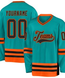 Custom Aqua Black-Orange Hockey Jersey