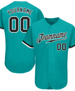 Custom Aqua Black-White Authentic Baseball Jersey