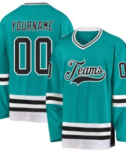 Custom Aqua Black-White Hockey Jersey