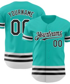Custom Aqua Black-White Line Authentic Baseball Jersey