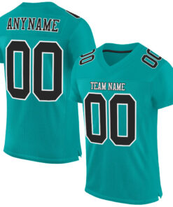 Custom Aqua Black-White Mesh Authentic Football Jersey