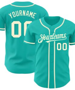 Custom Aqua Cream Authentic Baseball Jersey