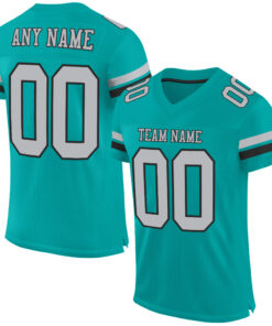 Custom Aqua Gray-Black Mesh Authentic Football Jersey