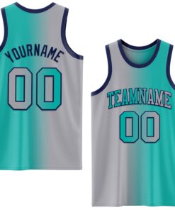 Custom Aqua Gray-Navy Authentic Gradient Fashion Basketball Jersey
