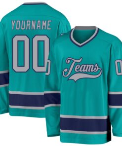 Custom Aqua Gray-Navy Hockey Jersey