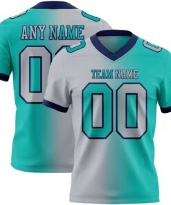 Custom Aqua Gray-Navy Mesh Authentic Gradient Fashion Football Jersey