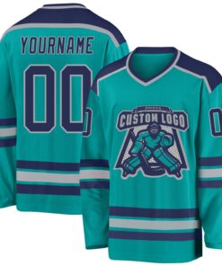 Custom Aqua Navy-Gray Hockey Jersey