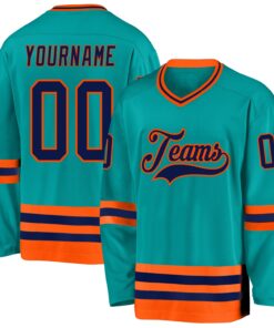 Custom Aqua Navy-Orange Hockey Jersey
