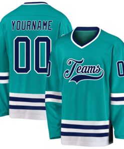 Custom Aqua Navy-White Hockey Jersey