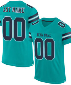 Custom Aqua Navy-White Mesh Authentic Football Jersey