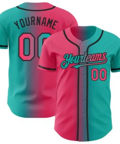 Custom Aqua Neon Pink-Black Authentic Gradient Fashion Baseball Jersey