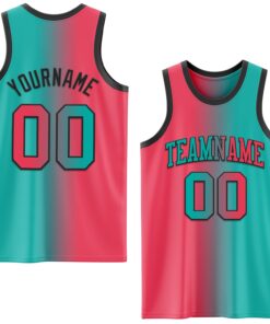 Custom Aqua Neon Pink-Black Authentic Gradient Fashion Basketball Jersey