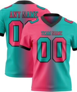 Custom Aqua Neon Pink-Black Mesh Authentic Gradient Fashion Football Jersey