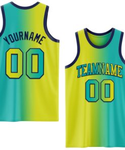 Custom Aqua Neon Yellow-Navy Authentic Gradient Fashion Basketball Jersey