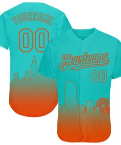 Custom Aqua Orange 3D Miami City Edition Fade Fashion Authentic Baseball Jersey
