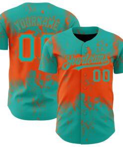 Custom Aqua Orange 3D Pattern Design Abstract Splatter Grunge Art Authentic Baseball Jersey