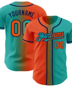 Custom Aqua Orange-Navy Authentic Gradient Fashion Baseball Jersey