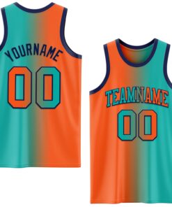 Custom Aqua Orange-Navy Authentic Gradient Fashion Basketball Jersey
