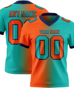 Custom Aqua Orange-Navy Mesh Authentic Gradient Fashion Football Jersey