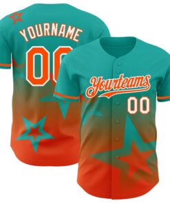 Custom Aqua Orange-White 3D Pattern Design Gradient Style Twinkle Star Authentic Baseball Jersey