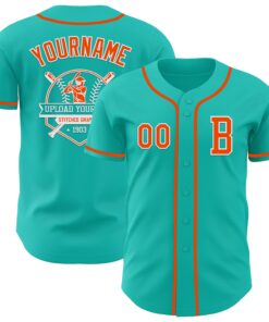Custom Aqua Orange-White Authentic Baseball Jersey
