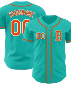 Custom Aqua Orange-White Authentic Baseball Jersey