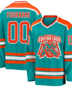 Custom Aqua Orange-White Hockey Jersey