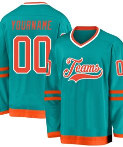 Custom Aqua Orange-White Hockey Jersey
