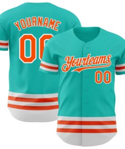 Custom Aqua Orange-White Line Authentic Baseball Jersey