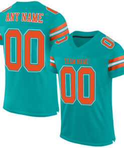 Custom Aqua Orange-White Mesh Authentic Football Jersey