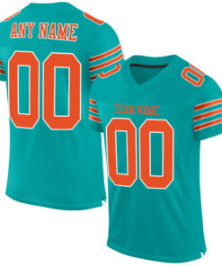 Custom Aqua Orange-White Mesh Authentic Football Jersey
