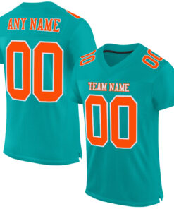 Custom Aqua Orange-White Mesh Authentic Football Jersey