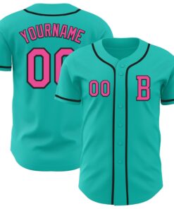 Custom Aqua Pink-Black Authentic Baseball Jersey